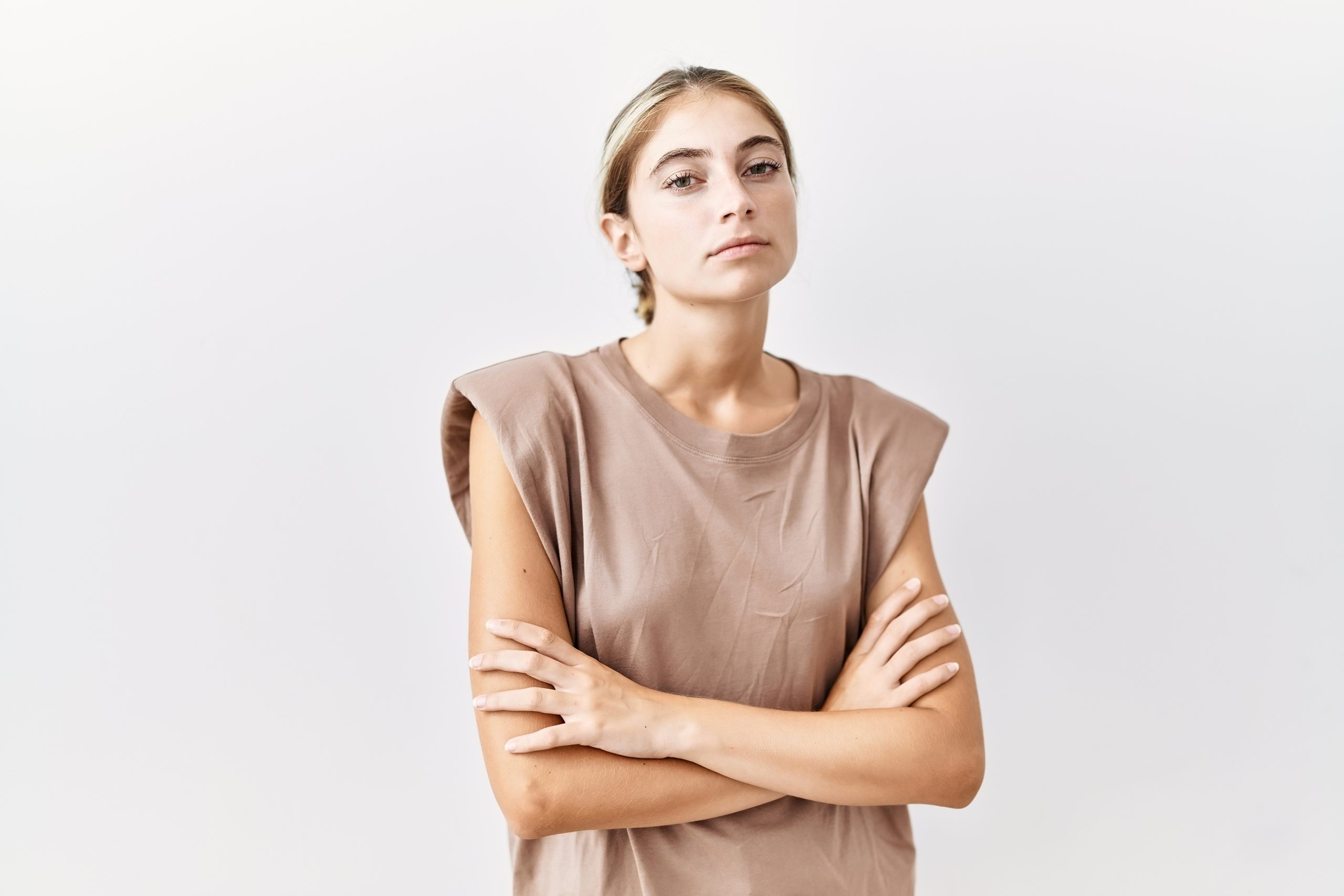 young woman, looking unsure of herself