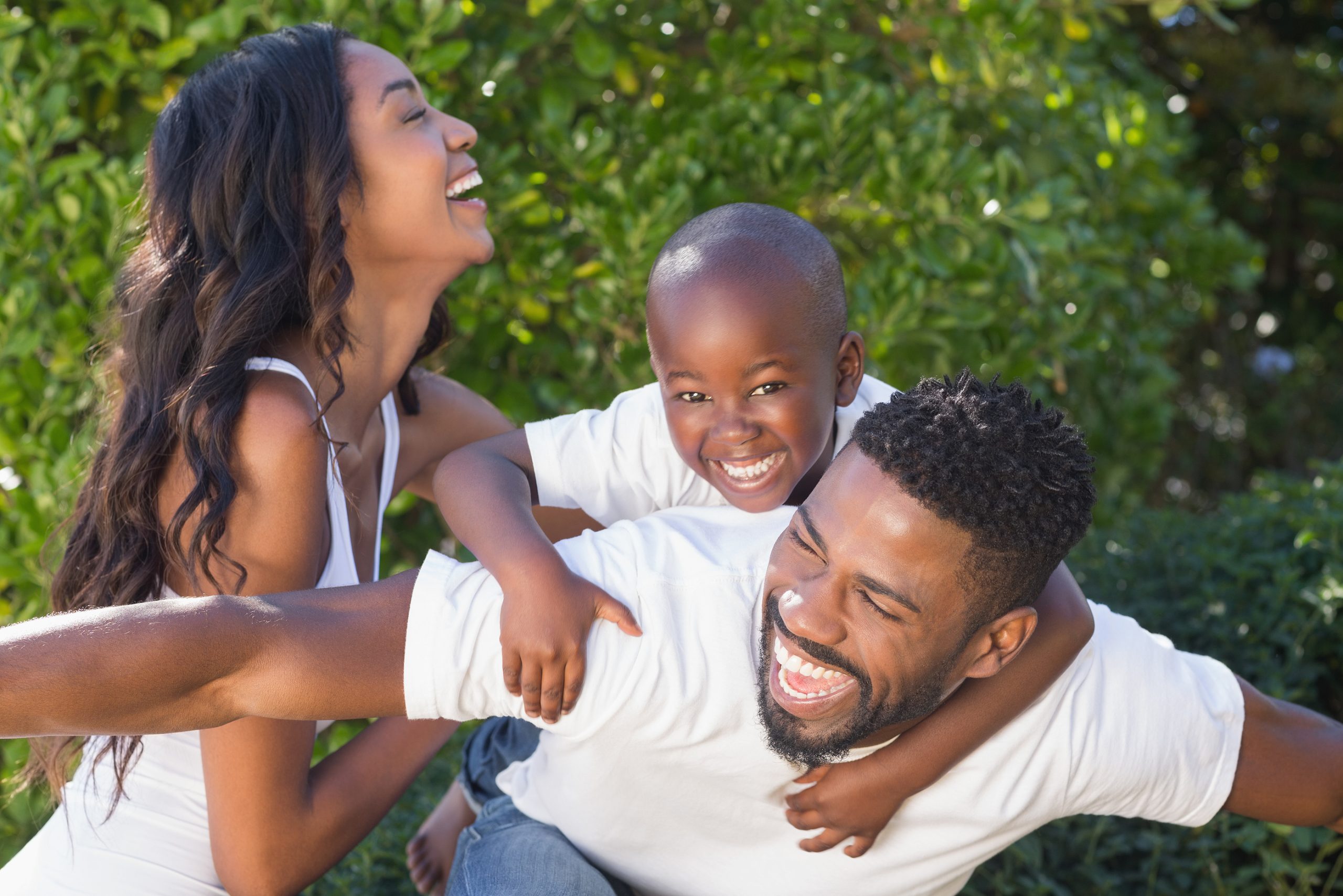 Family time outside, laughing