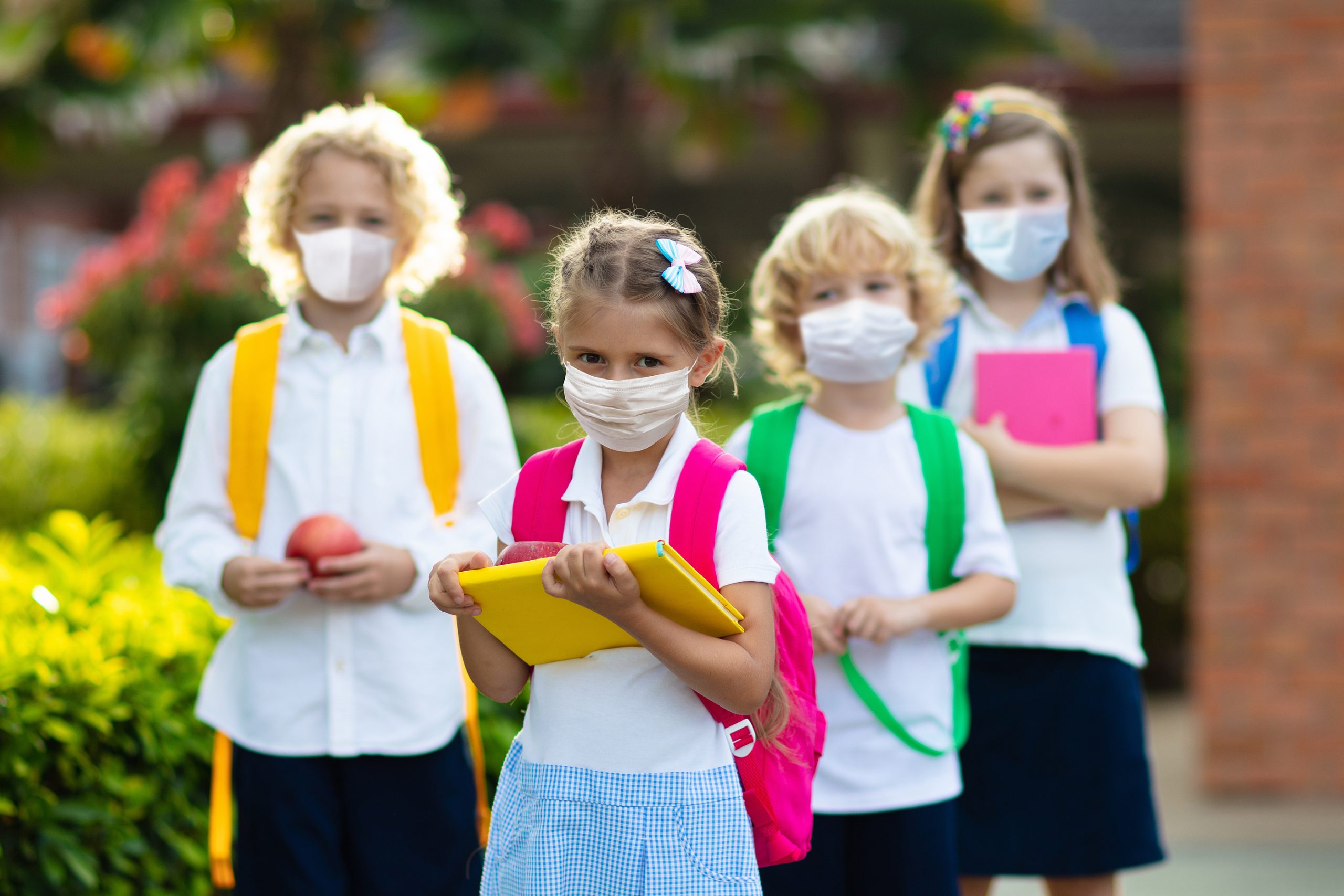 school kids with masks